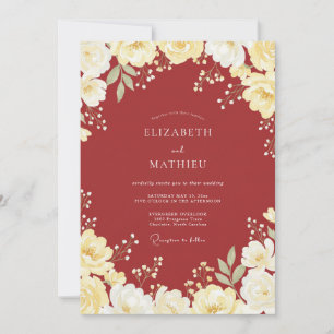 Crimson Red Timeless Botanical Wedding Invitation