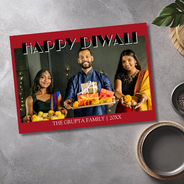 Crimson Red Traditional Photo Happy Diwali  Holiday Card (Creator Uploaded)