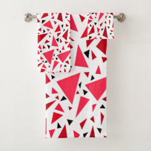 crimson red triangles on white retro background bath towel set