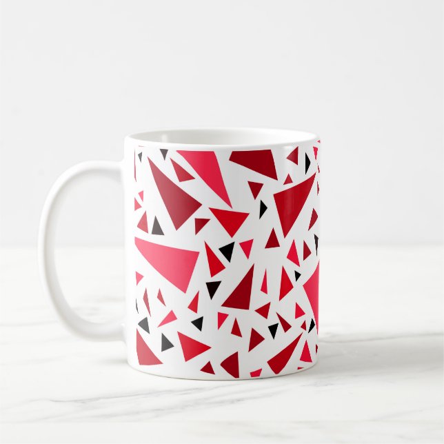 crimson red triangles on white retro background coffee mug (Left)