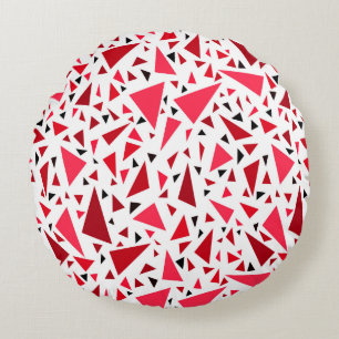 crimson red triangles on white retro background round cushion