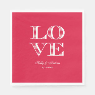 Crimson Red, White LOVE Napkins