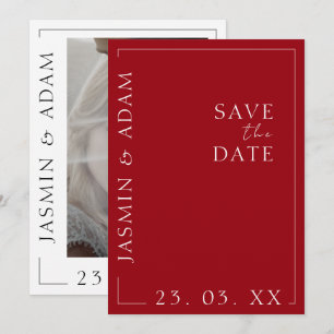 Crimson Red White Minimal Photo Wedding Save The Date