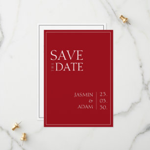 Crimson Red White Minimal Typography Wedding Save The Date