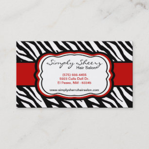 Crimson Red Zebra Print Hair Salon Business Card