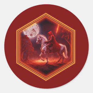 Crimson Rider On White Stallion Moon In Background Classic Round Sticker