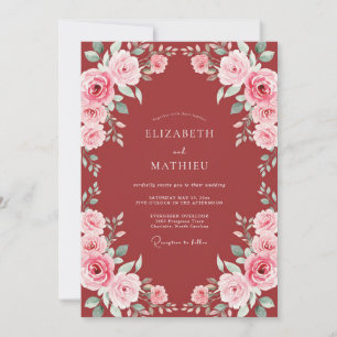 Crimson Romantic Floral Wedding Invitation
