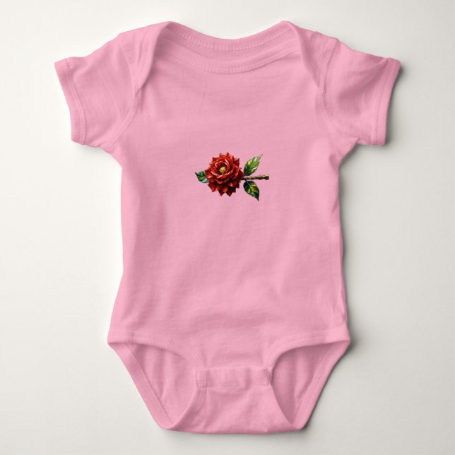 Crimson Rose Bloom – Botanical Clipart Baby Bodysuit (Front)