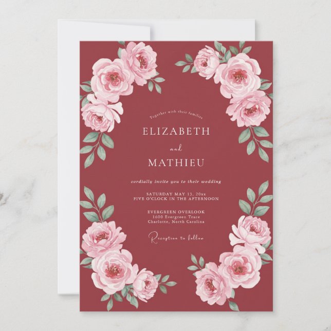 Crimson Rose Blossom Wedding Invitation (Front)