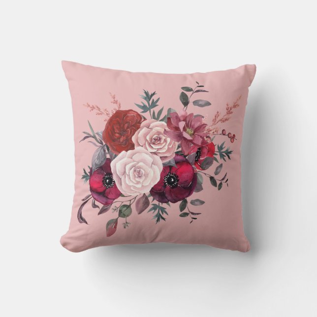 Crimson Rose Bouquet Pillow (Front)