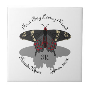 Crimson Rose Butterfly Shadow Monogram Ceramic Tile