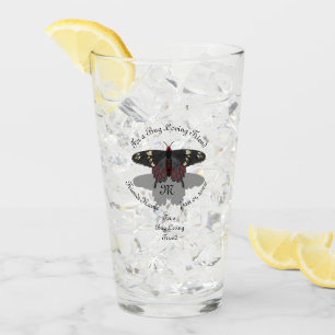 Crimson Rose Butterfly Shadow Monogram Glass