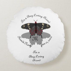 Crimson Rose Butterfly Shadow Monogram Round Cushion