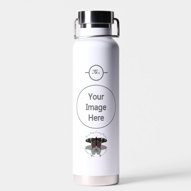 Crimson Rose Butterfly Shadow Monogram Water Bottle (Back)