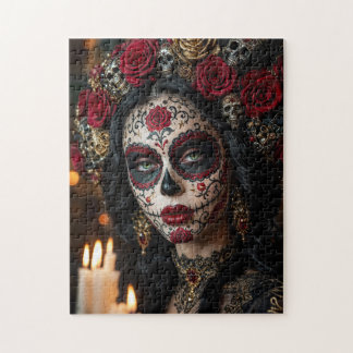 Crimson Rose Calavera – Elegant Day of the Dead  Jigsaw Puzzle
