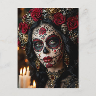 Crimson Rose Calavera – Elegant Day of the Dead  Postcard