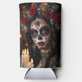 Crimson Rose Calavera – Elegant Day of the Dead  Seltzer Can Cooler
