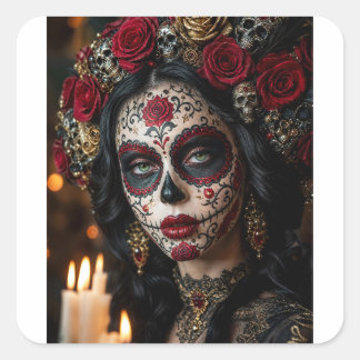 Crimson Rose Calavera – Elegant Day of the Dead  Square Sticker
