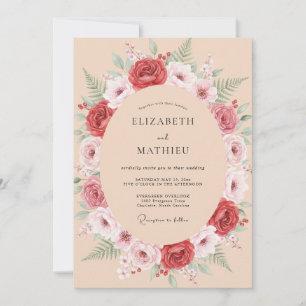 Crimson Rose Wreath Wedding Invitation