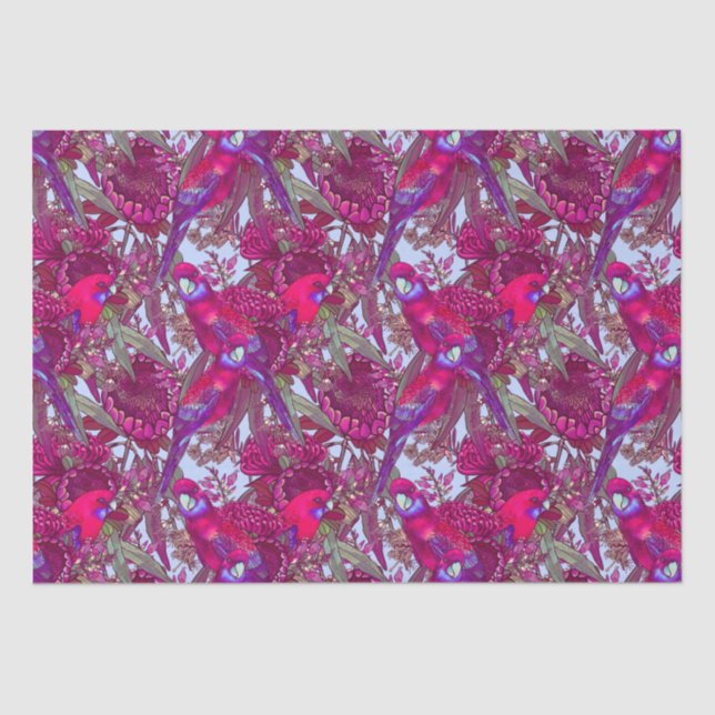 Crimson Rosella and Wildflower Pattern  Tissue Paper (Front)