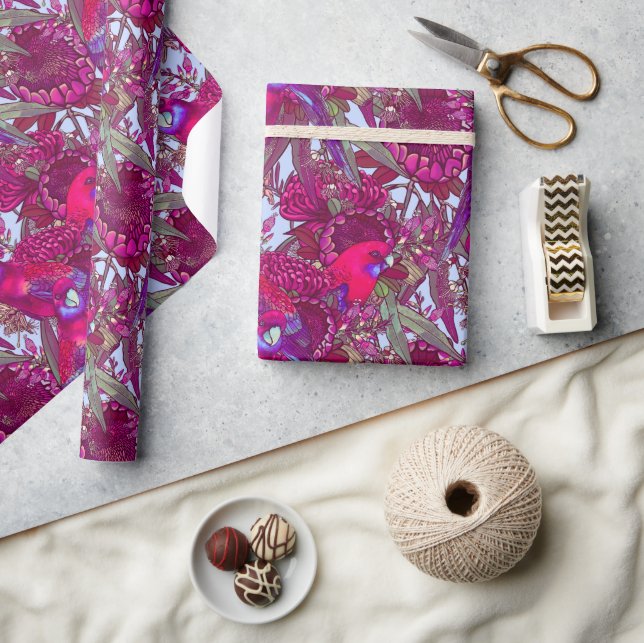 Crimson Rosella and Wildflower Pattern Wrapping Paper (Crafts)