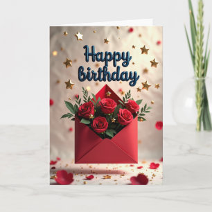 Crimson Roses Birthday Card