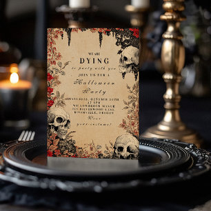 Crimson Roses & Skulls Halloween Gathering Invitation