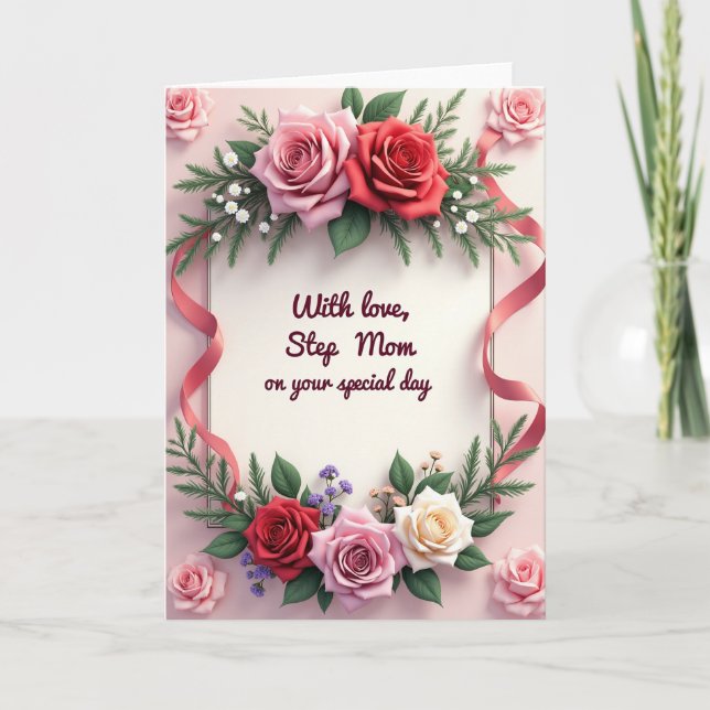 Crimson Roses Step Mum Card (Front)