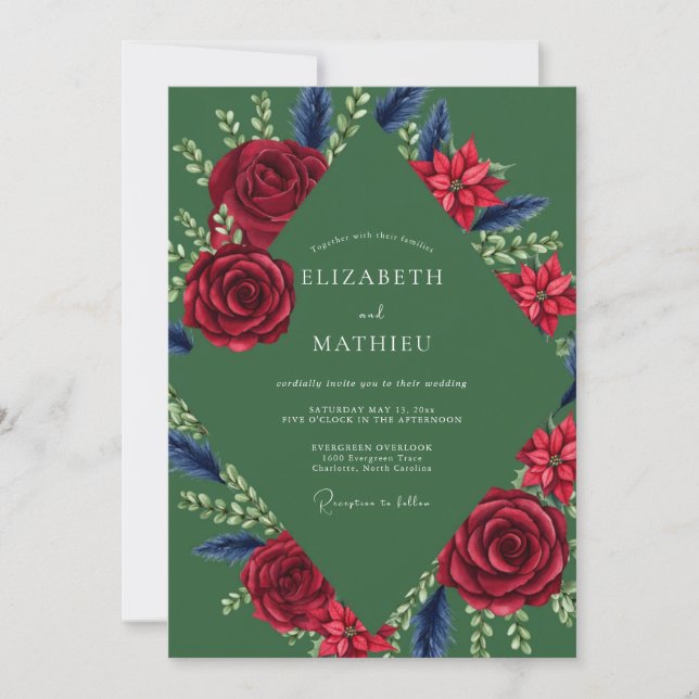 Crimson Ruby Wreath Wedding Invitation (Front)