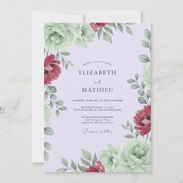 Crimson Sage Foliage Eucalyptus Wedding Invitation (Front)
