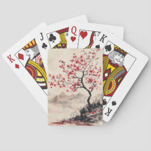 Crimson Sakura Mountain Serenity (1) Playing Cards