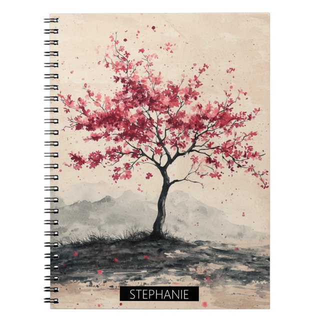 Crimson Sakura Mountain Serenity (2) Notebook (Front)