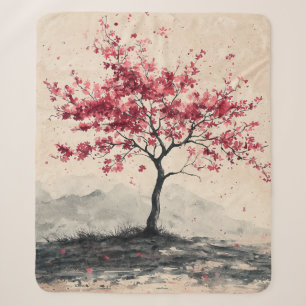 Crimson Sakura Mountain Serenity (2) Sherpa Blanket