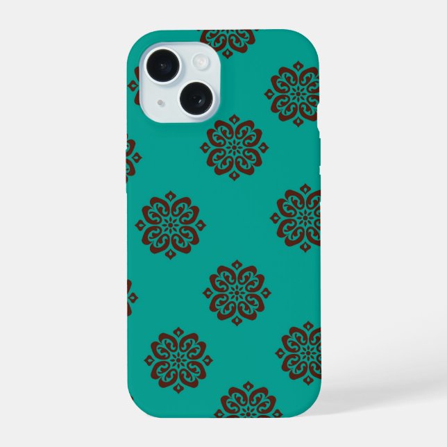 "Crimson Scrolls – Bold Elegance" iPhone 15 Case (Back)