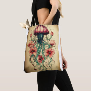 "Crimson Sea Elegance: Reusable Grocery Bag with R