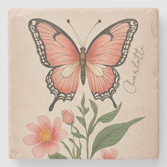 Crimson Serenade Personalized Stone Coaster (Front)