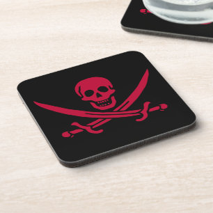 Crimson Skull & Swords Pirate flag of Calico Jack Coaster