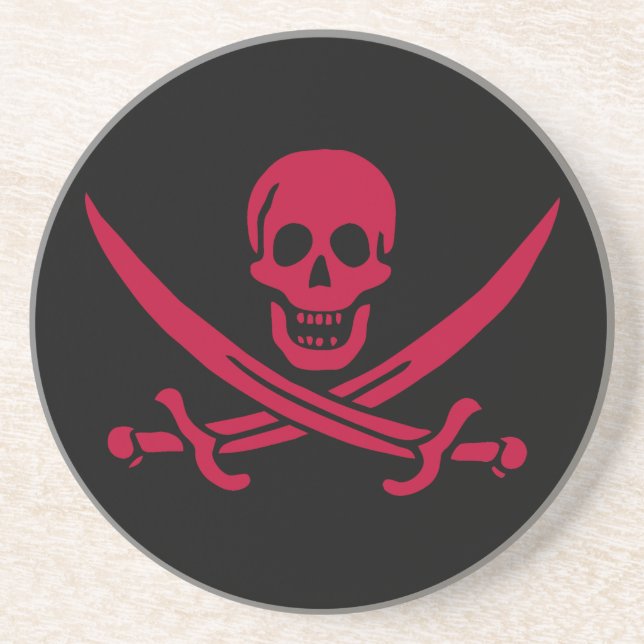 Crimson Skull & Swords Pirate flag of Calico Jack Coaster (Front)