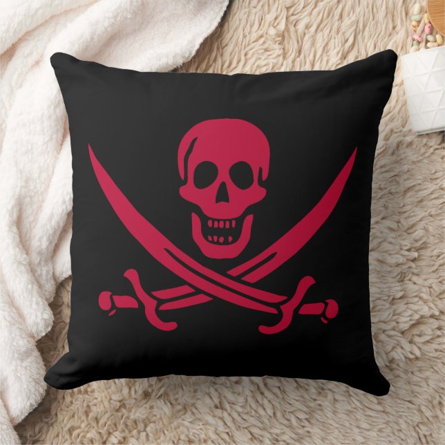 Crimson Skull & Swords Pirate flag of Calico Jack Cushion (Blanket)