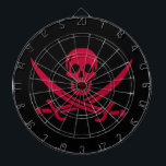 Crimson Skull & Swords Pirate flag of Calico Jack Dartboard<br><div class="desc">A low growl rumbled across the waves, not from the storm brewing on the horizon, but from Captain Jack's throat. His dark eyes, usually gleaming with mischief, held a steely glint as he surveyed the approaching ship. The "Revenge, " his sloop, heeled slightly in the choppy water, its black hull...</div>