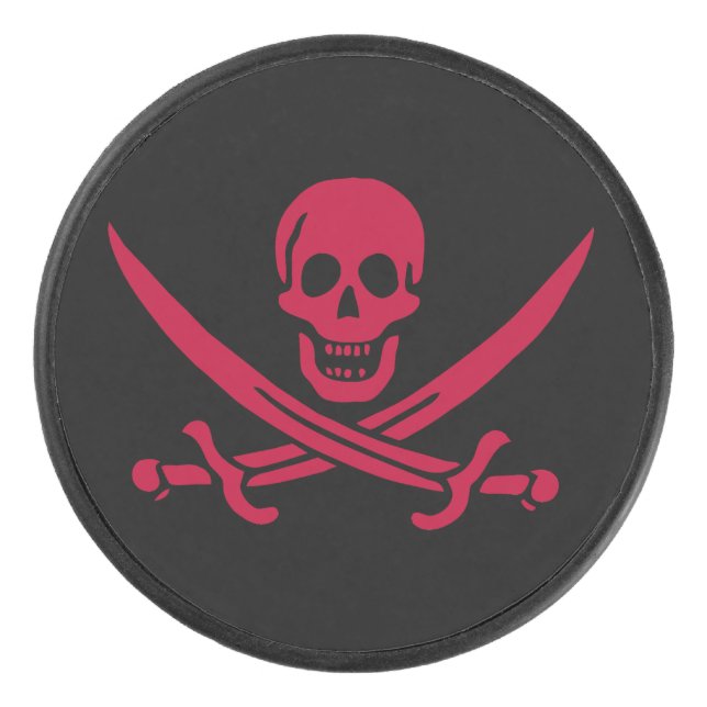 Crimson Skull & Swords Pirate flag of Calico Jack Hockey Puck (Front)