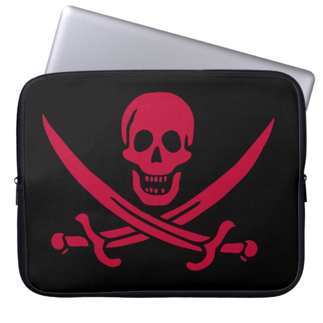 Crimson Skull & Swords Pirate flag of Calico Jack Laptop Sleeve (Front)