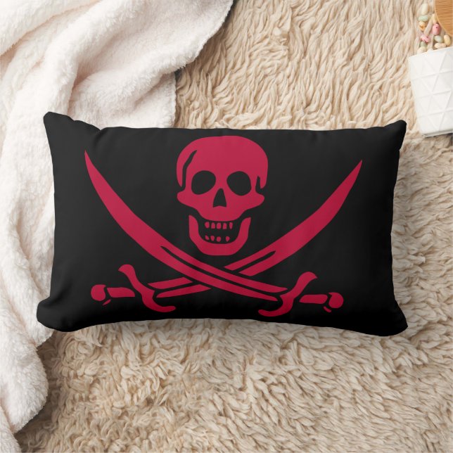 Crimson Skull & Swords Pirate flag of Calico Jack Lumbar Cushion (Blanket)