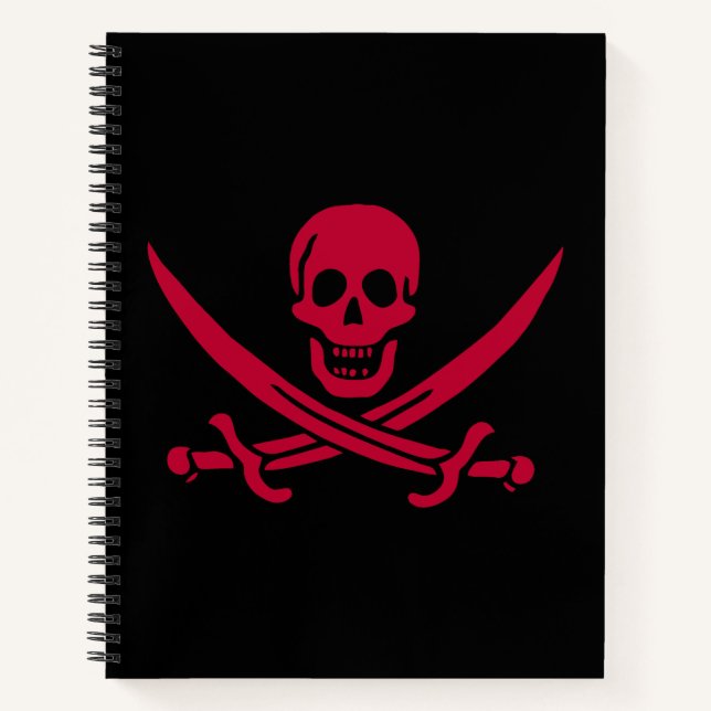 Crimson Skull & Swords Pirate flag of Calico Jack Notebook (Front)