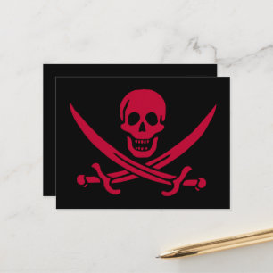Crimson Skull & Swords Pirate flag of Calico Jack Postcard