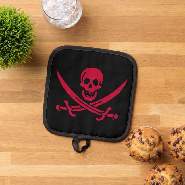 Crimson Skull & Swords Pirate flag of Calico Jack Pot Holder (Top Down)