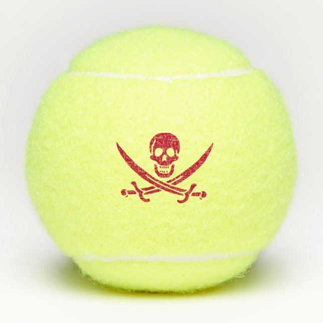 Crimson Skull & Swords Pirate flag of Calico Jack Tennis Balls (Front)