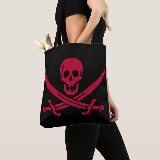 Crimson Skull & Swords Pirate flag of Calico Jack Tote Bag (Close Up)