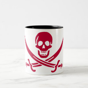 Crimson Skull & Swords Pirate flag of Calico Jack Two-Tone Coffee Mug