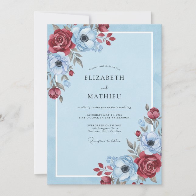 Crimson Sky Anemone Wedding Invitation (Front)